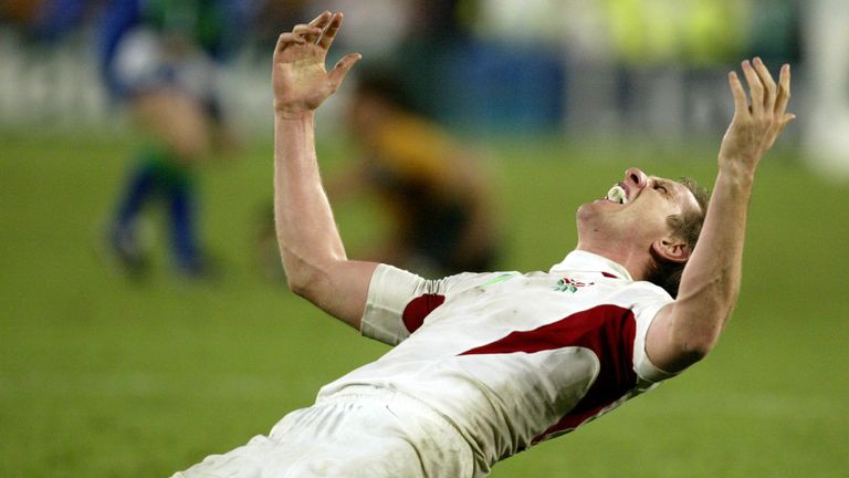 Will Greenwood of England celebrates victory in the Rugby World Cup Final against Australia