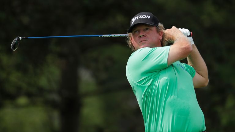William McGirt watches his tee shot on the second hole during the final round of The Memorial Tournament at Muirfield Village Golf Club