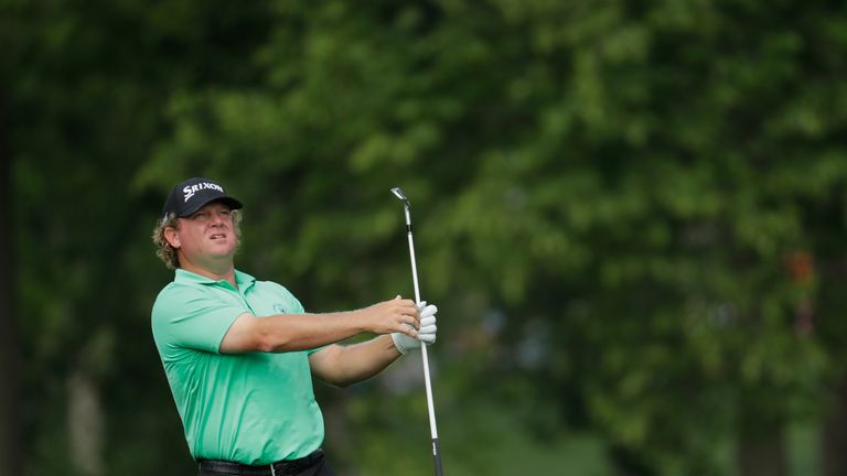 William McGirt watches his second shot on the first hole during the final round of The Memorial Tournament at Muirfield Village