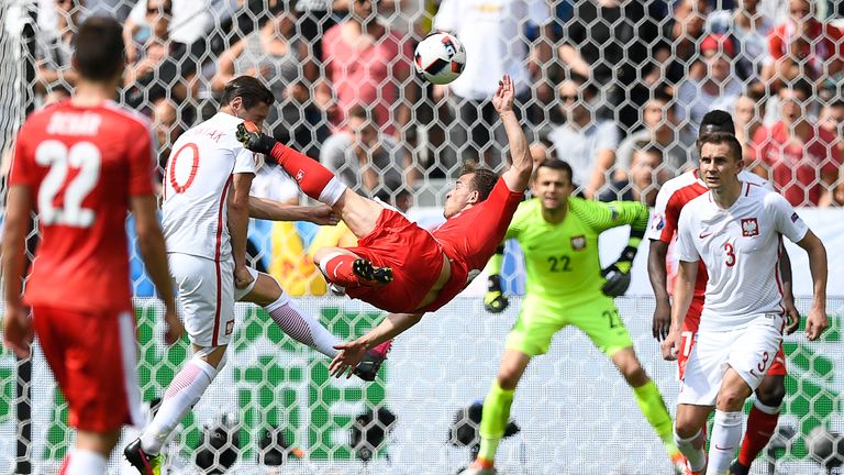 Xherdan Shaqiri swivels to score a stunning scissor-kick but Switzerland eventually lost on penalties