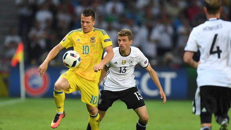 Ukraine's Yevhen Konoplyanka in action against Germany