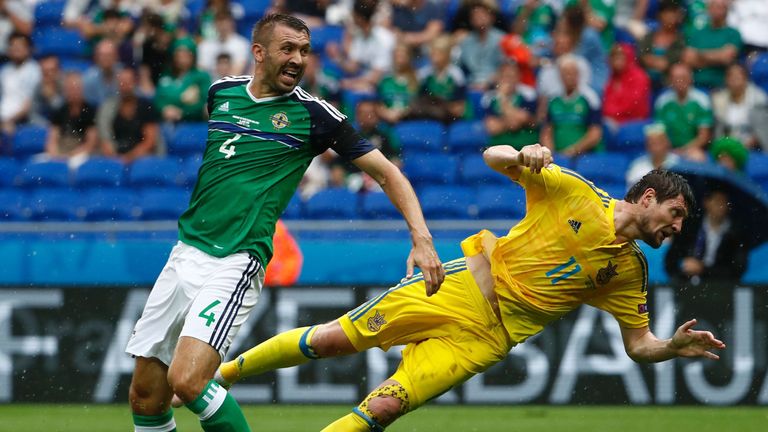 Ukraine's forward Yevhen Seleznyov could not quite connect to the ball