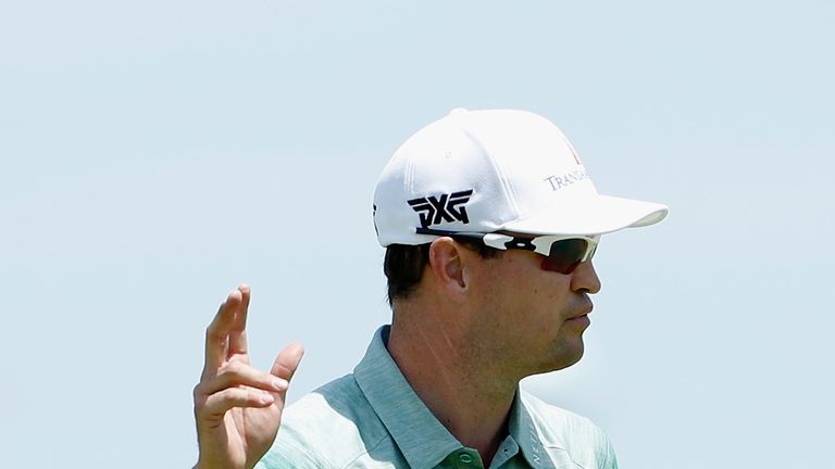 OAKMONT, PA - JUNE 18:  Zach Johnson of the United States reacts to his par putt on the 18th green during the continuation of the second round of the U.S. 