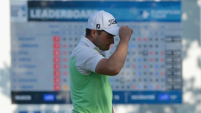 ATZENBRUGG, AUSTRIA - JUNE 10:  Zander Lombard of South Africa thanks the crowed after finishing his round as leader on 18 during the second round of The L