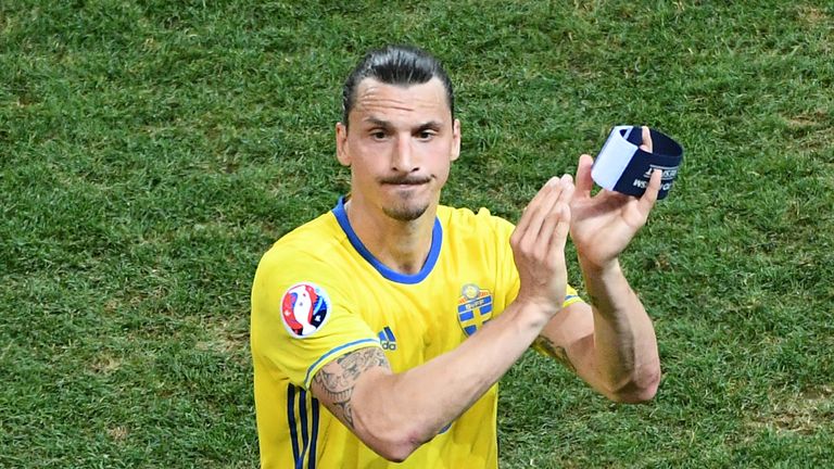 Zlatan Ibrahimovic acknowledges the crowd after Sweden lost 0-1 to Belgium