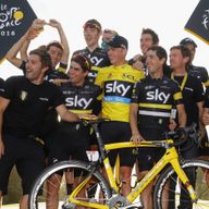 Chris Froome and his Team Sky team-mates celebrate winning the Tour de France