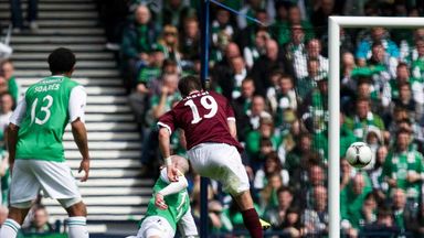 Image of Rudi Skacel (19) scores Hearts'  second goal in the 5-1 Scottish Cup rout of Hibs in 2012