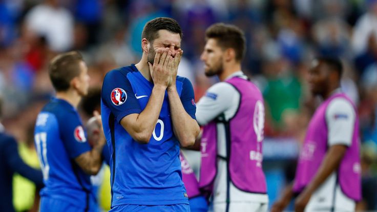 Andre-Pierre Gignac of France shows his dejection