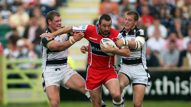 Hull KR's Paul CookE lines up against his old team-mates of Hull FC, Danny Tickle and Richard Horne