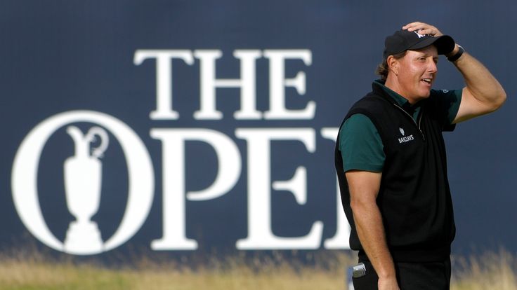 Phil Mickelson cannot believe it after his putt for a 62 lipped out on the 18th green at Royal Troon