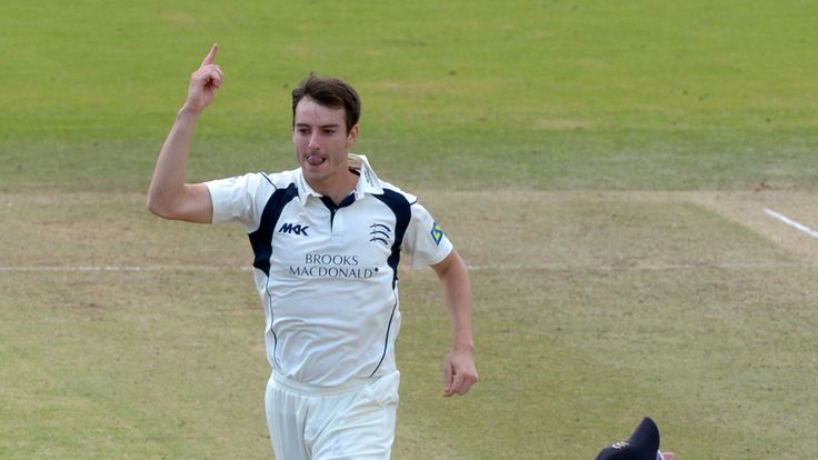 Middlesex's Toby Roland-Jones celebrates as Yorkshire's Alex Lees (not pictured) is caught behind