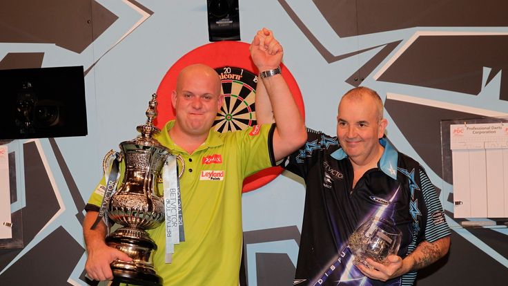 BET VICTOR WORLD MATCHPLAY 2016.WINTER GARDENS,BLACKPOOL.PIC;LAWRENCE LUSTIG.FINAL.MICHAEL VAN GERWEN V PHIL TAYLOR.MICHAEL VAN GERWEN WINS.