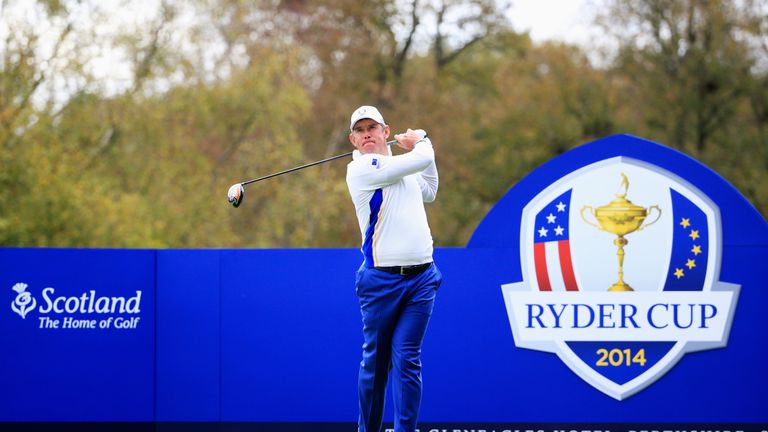 Lee Westwood of Europe tees off during the Afternoon Foursomes of the 2014 Ryder Cup