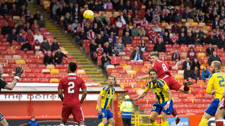 14/07/16 EUROPA LEAGUE QUALIFYING ROUND TWO 1ST LEG  .  ABERDEEN v FK VENTSPILS  .  PITTODRIE - ABERDEEN  .  Aberdeen's Wes Burns scores his side's third