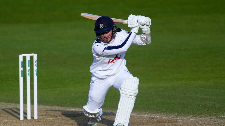 Adam Wheater of Hampshire hits out during day four of the Specsavers County Championship Division One
