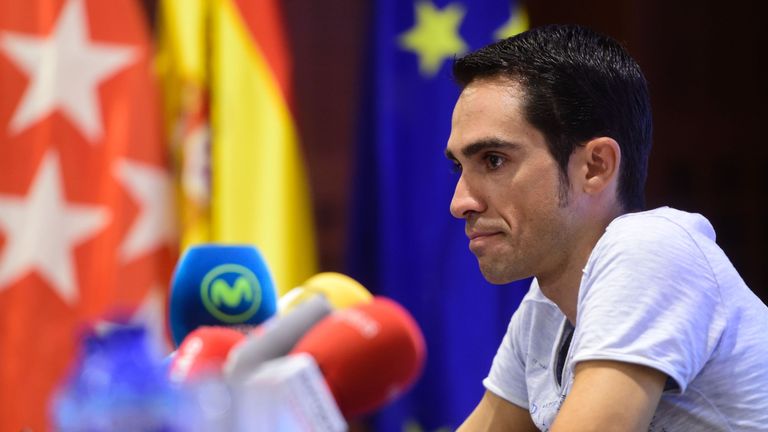 Alberto Contador speaks to the media on Monday