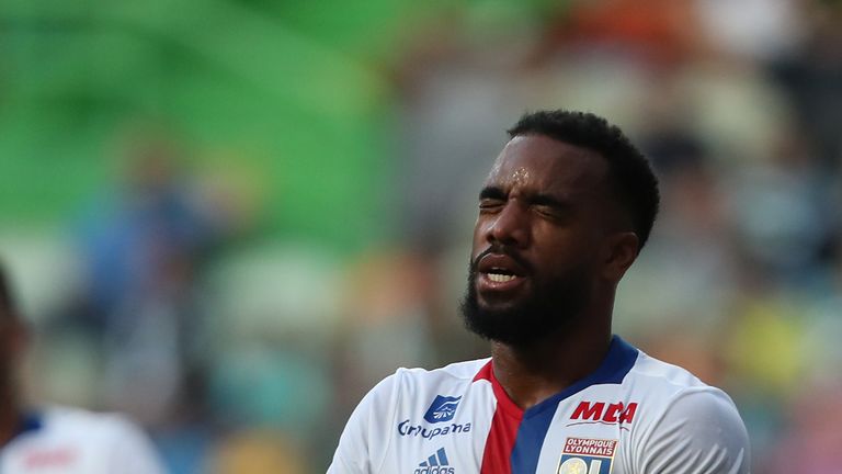 LISBON, PORTUGAL - JULY 23: Lyon's forward Alexandre Lacazette reacts during the Friendly match between Sporting CP and Lyon at Estadio Jose Alvalade on Ju
