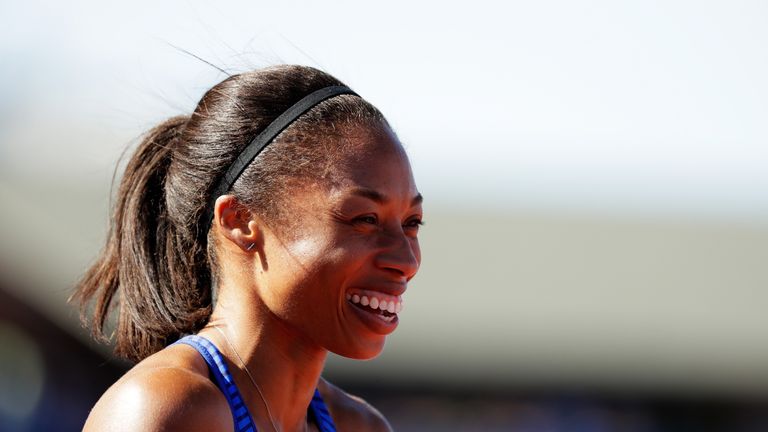 EUGENE, OR - JULY 03:  Allyson Felix celebrates after placing first in the Women's 400 Meters Final during the 2016 U.S. Olympic Track & Field Team Trials 