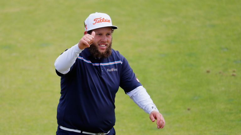 Andrew Johnston of England gives a thumbs up as he walks on the 5th hole during the final round on day four of the 145th Open