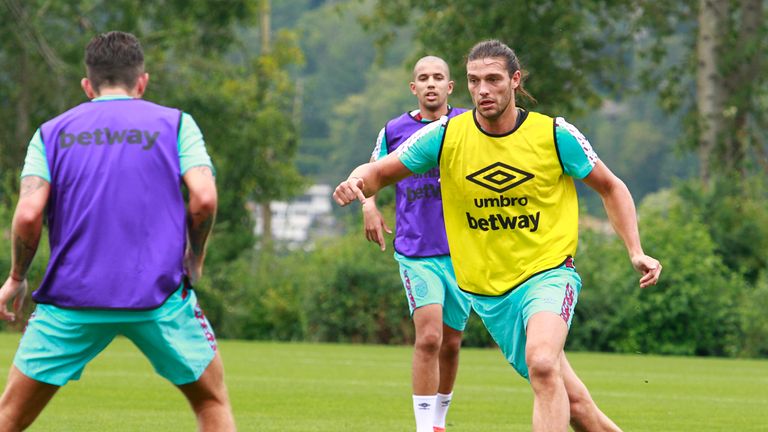 West Ham striker Andy Carroll in action during a pre-season session at Virginia Mason Athletic Center - training  base of the Seattle Seahawks