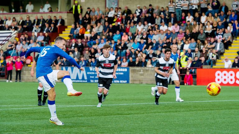 Andy Halliday converts a penalty to put Rangers ahead at Ochilview