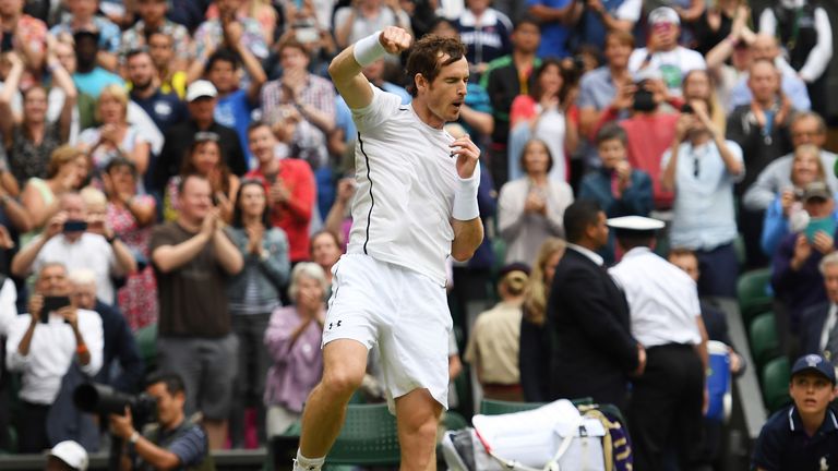 Andy Murray celebrates his win over Nick Kyrgios in the fourth round of Wimbledon