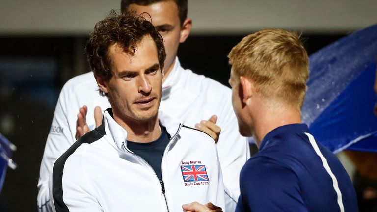 Murray cheered on his GB team-mates as they beat Serbia in the Davis Cup
