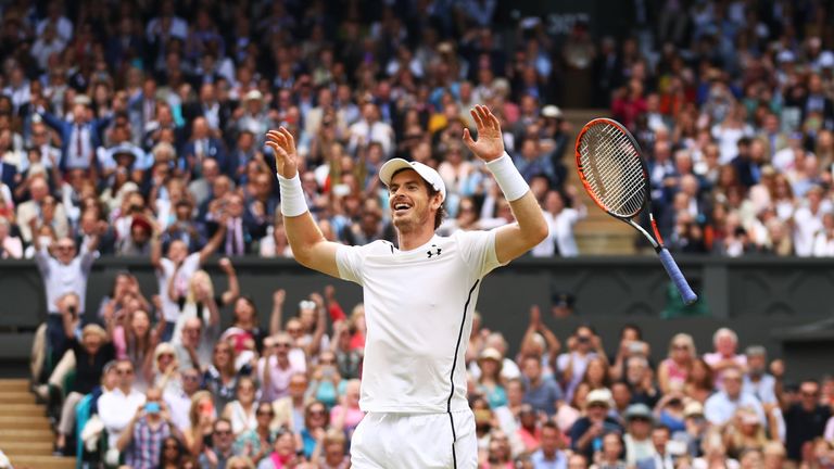 Andy Murray of Great Britain celebrates victory in the Wimbledon final