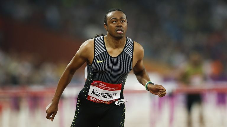 BEIJING, CHINA - MAY 18:  Aries Merritt of the United States compete in the Men's 110 metres Hurdles final during the 2016 IAAF World Challenge Beijing at 
