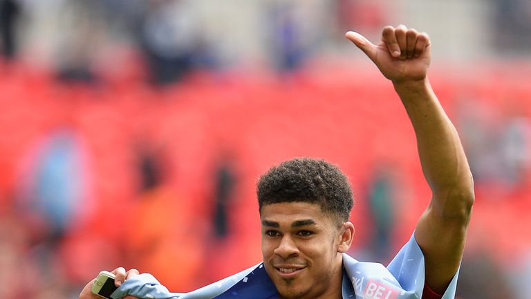 LONDON, ENGLAND - MAY 29:  Ashley Fletcher of Barnsley FC celebrates after winning the Sky Bet League One Play Off Final between against Millwall at Wemble
