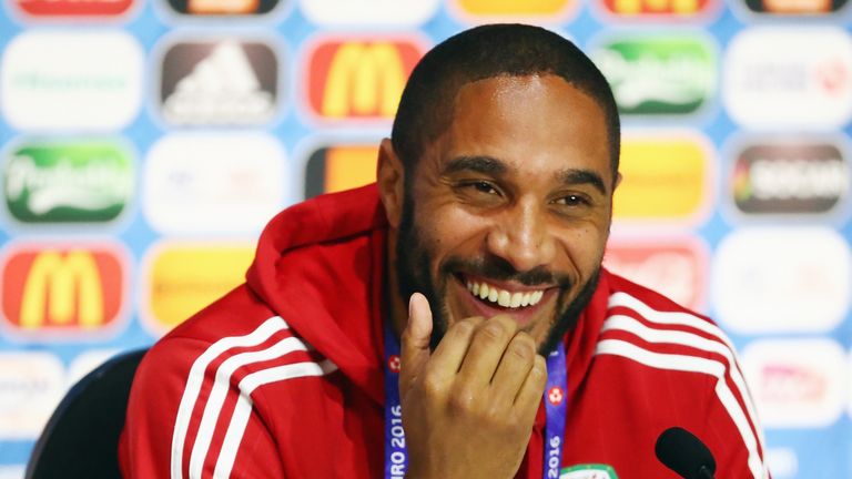 Ashley Williams of Wales attends a Euro 2016 press conference at Stade de Lyon on July 5, 2016