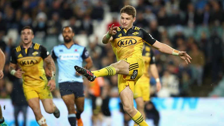 SYDNEY, AUSTRALIA - JULY 09: Beauden Barrett of the Hurricanes kicks ahead during the round 16 Super Rugby match between the Waratahs and the Hurricanes at