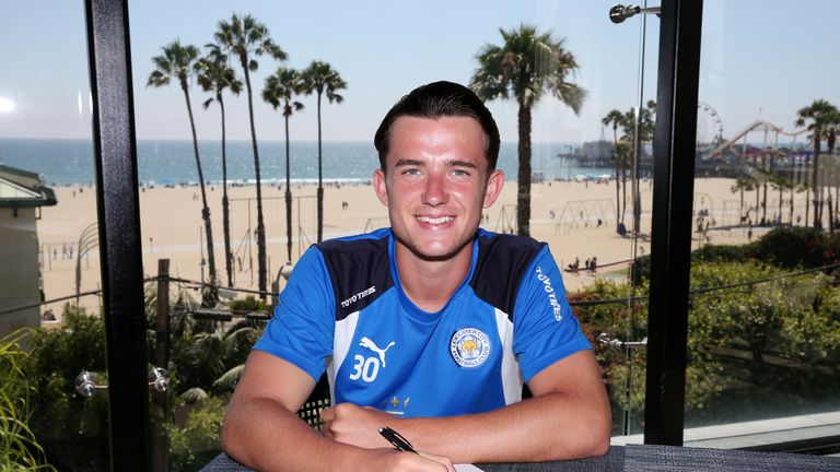 Leicester City's Ben Chilwell signs a new contract until 2021 during the Leicester City Pre-Season US Tour in Los Angeles, California, on July 28, 2016