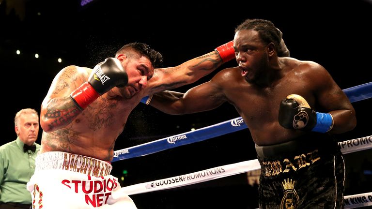 LOS ANGELES, CA - MAY 10:  Bermane Stiverne battles Chris Arreola in their WBC Heavyweight Championship match at Galen Center on May 10, 2014 in Los Angele