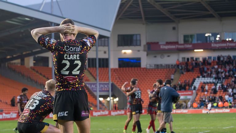 Bradford players dejected after their loss to Leigh at Summer Bash