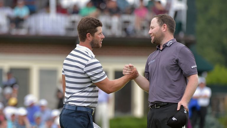 David Lingmerth and Branden Grace of South Africa after the final round of the PGA Championship