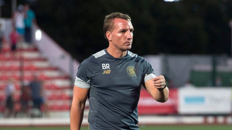  Celtic manager Brendan Rodgers leaves the field of play at full time