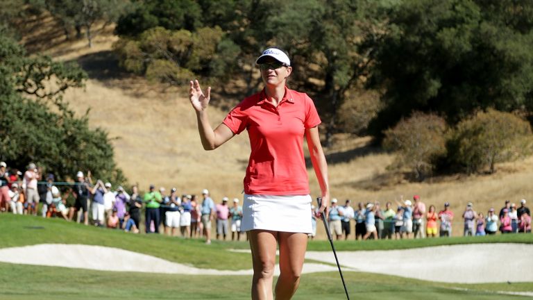 Lang after holing the final putt of her play-off victory over Anna Nordqvist