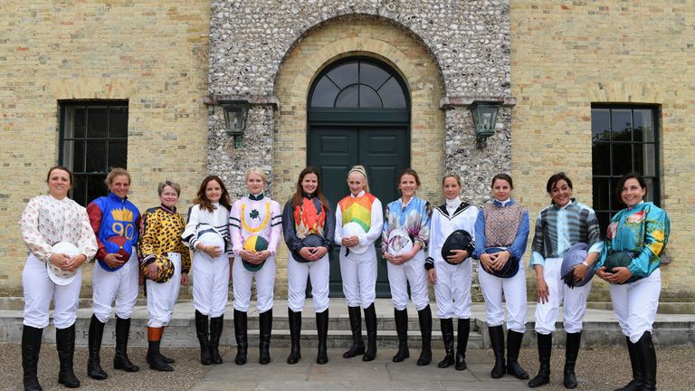 Riders of the 2016 Magnolia Cup pose for a photo as they arrive at the Qatar Goodwood Festival 2016 