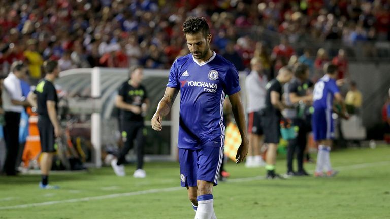PASADENA, CA - JULY 27:  Cesc Fabregas #4 of Chelsea is sent off in the second half after receiving a red card against Liverpool during the 2016 Internatio