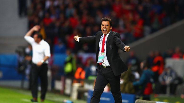 LILLE, FRANCE - JULY 01:  Chris Coleman manager of Wales celebrates his team's first goal during the UEFA EURO 2016 quarter final match between Wales and B