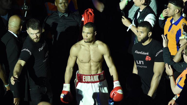 LONDON, ENGLAND - JUNE 25: Chris Eubank Jnr makes his ring walk for the British Middleweight title against Tom Doran at The O2 Arena on June 25, 2016 in Lo