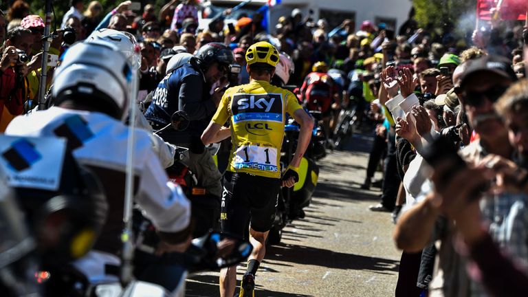 Froome's bike was damaged when a race motorbike ran over it