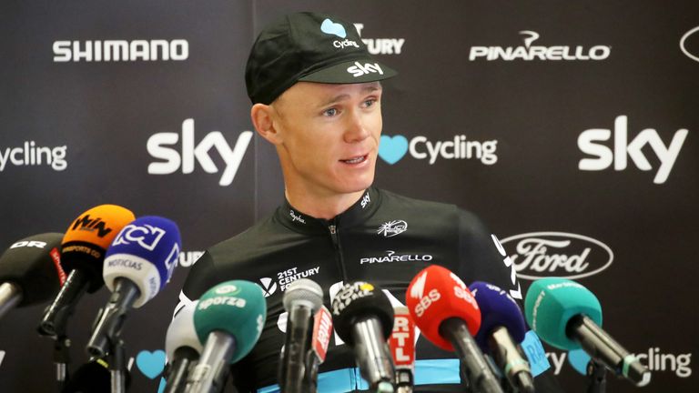 Chris Froome of Great Britain riding for Team Sky speaks with the media on the first rest day of the 2016 Le Tour de France