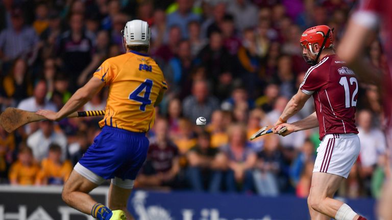 Joe Canning of Galway shoots to score his side's second goal 