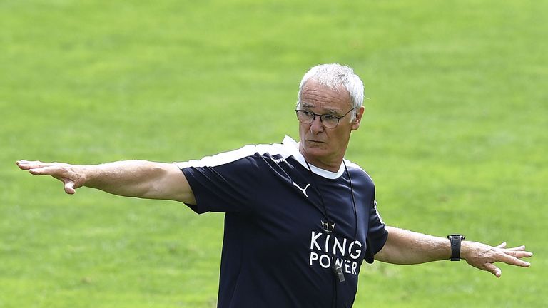 Leicester City's Italian manager Claudio Ranieri gestures during a public training session of Leicester City on July 14, 2016, in Stegersbach, Austria. 
Th