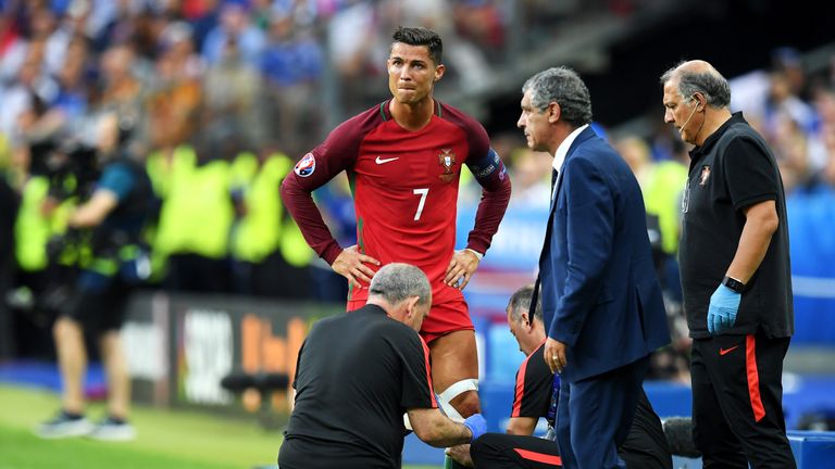 The Portuguese medical staff attempted to strap Cristiano Ronaldo's knee but he was unable to continue