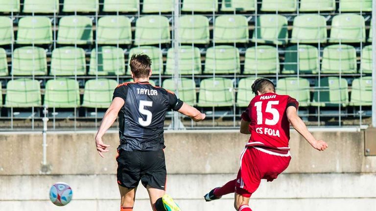 CS Fola Esch's Hadji Samir (15) scores his side's opening goal v Aberdeen