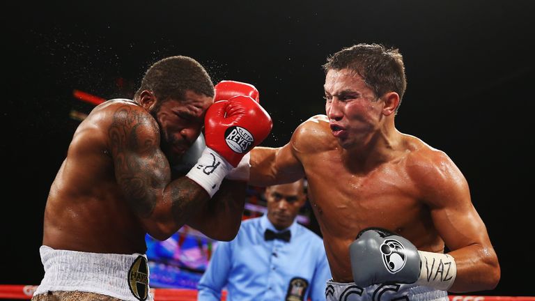 NEW YORK, NY - NOVEMBER 02:  Gennady Golovkin punches Curtis Stevens during their WBA Middleweight Title fight at The Theater at Madison Square Garden on N