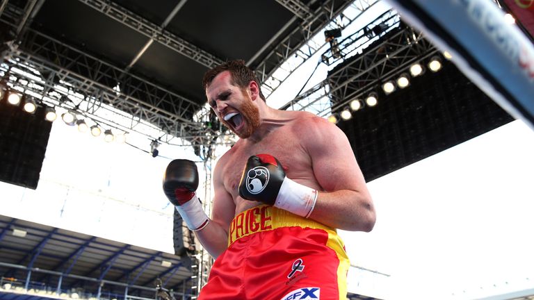 LIVERPOOL, ENGLAND - MAY 29:  David Price celebrates after knocking out Vaclaj Pejsar during the Heavyweight Contest between David Price and Vaclaj Pejsar 